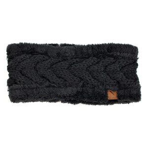 Boutique Black Faux Fur Lined Knit Headband Womens One Size NEW NWT